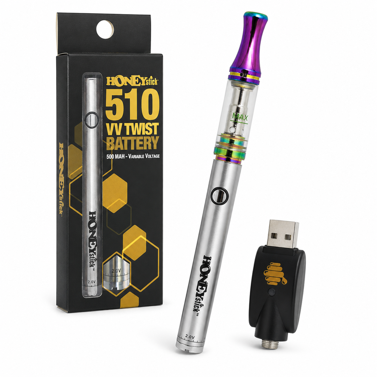 HoneyStick Twist 510 Vape Pen Battery and Performance 510 Oil Cartridge