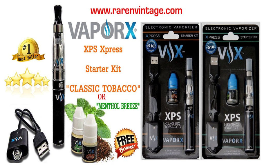 VAPORX STARTER KITS 510 THREAD ELECTRONIC VAPORIZER USB PORTABLE PEN MENTHOL BREEZE OR CLASSIC TOBACCO